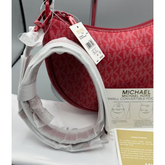 Michael Kors Small Kayla Crimson Signature Convertible Pouchette 32T5T8QU1B NWT - Picture 8 of 14